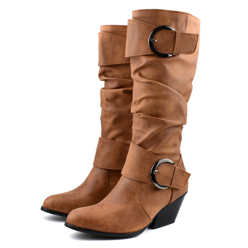 Elva's High Heel Buckle Martin Boots