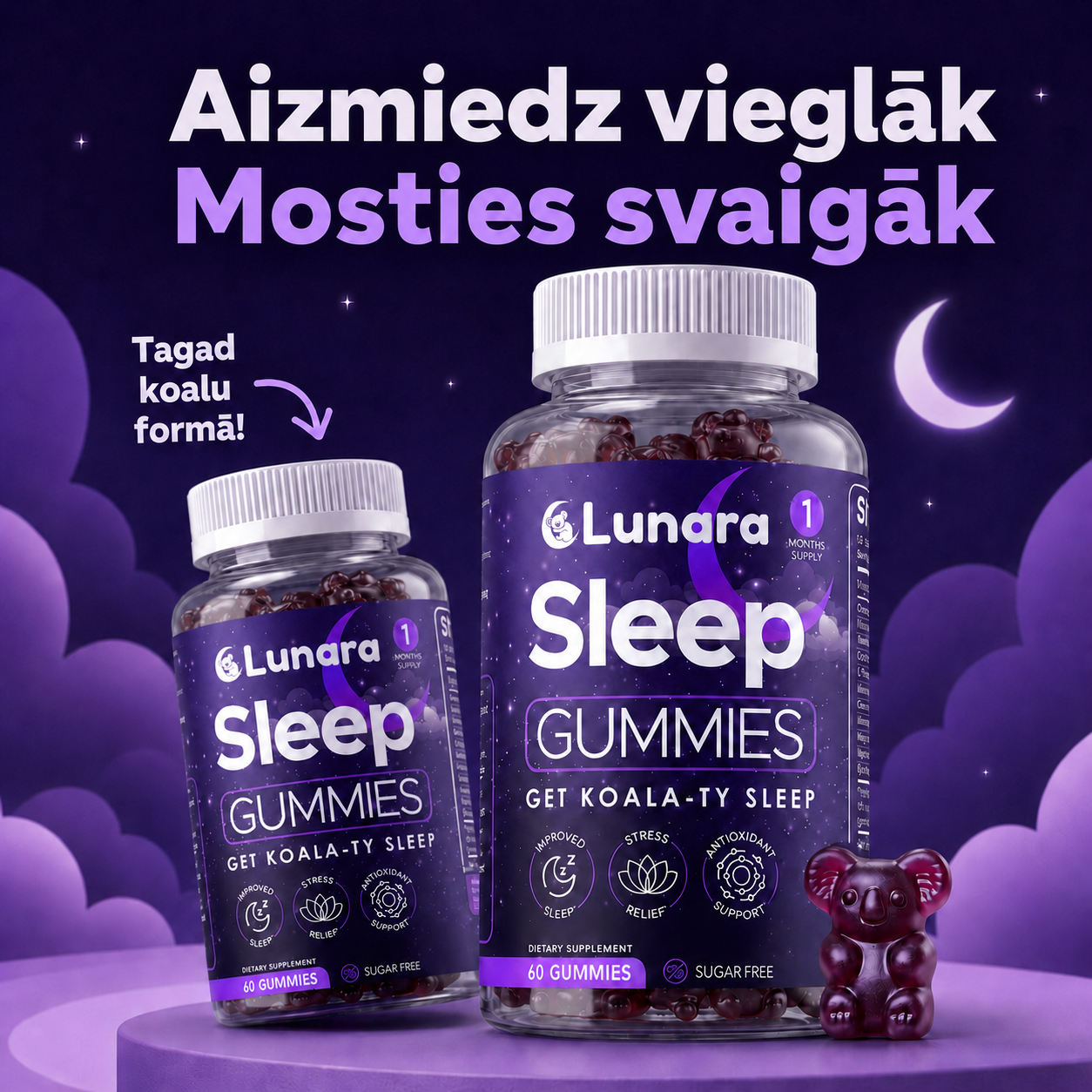 Miega uztura bagātinātājs Lunara dabīgas miega košļājamās koalas