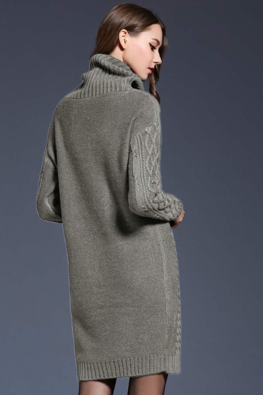 Full Size Mixed Knit Cowl Sweater Dress